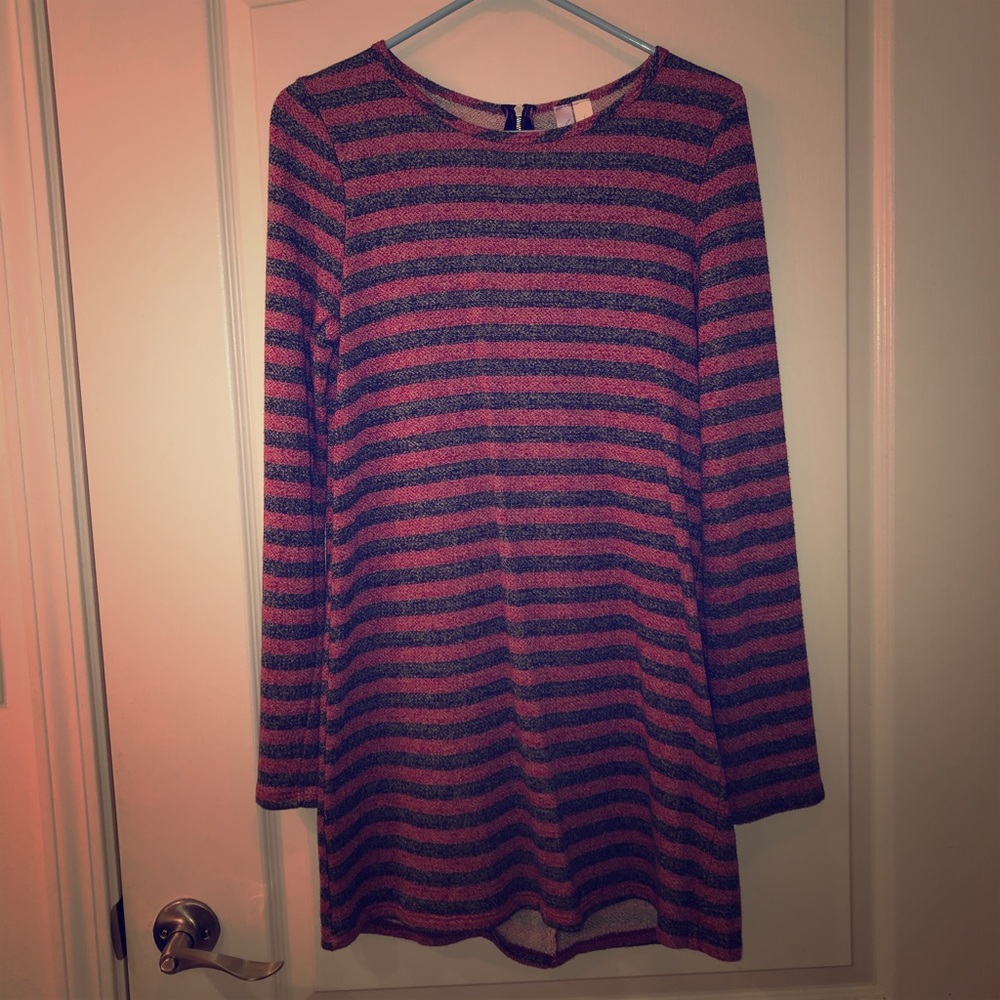 Striped Cozy Sweater Dress-Large